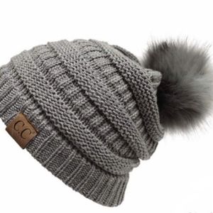C.C. Beanie Grey with Matching Pompom